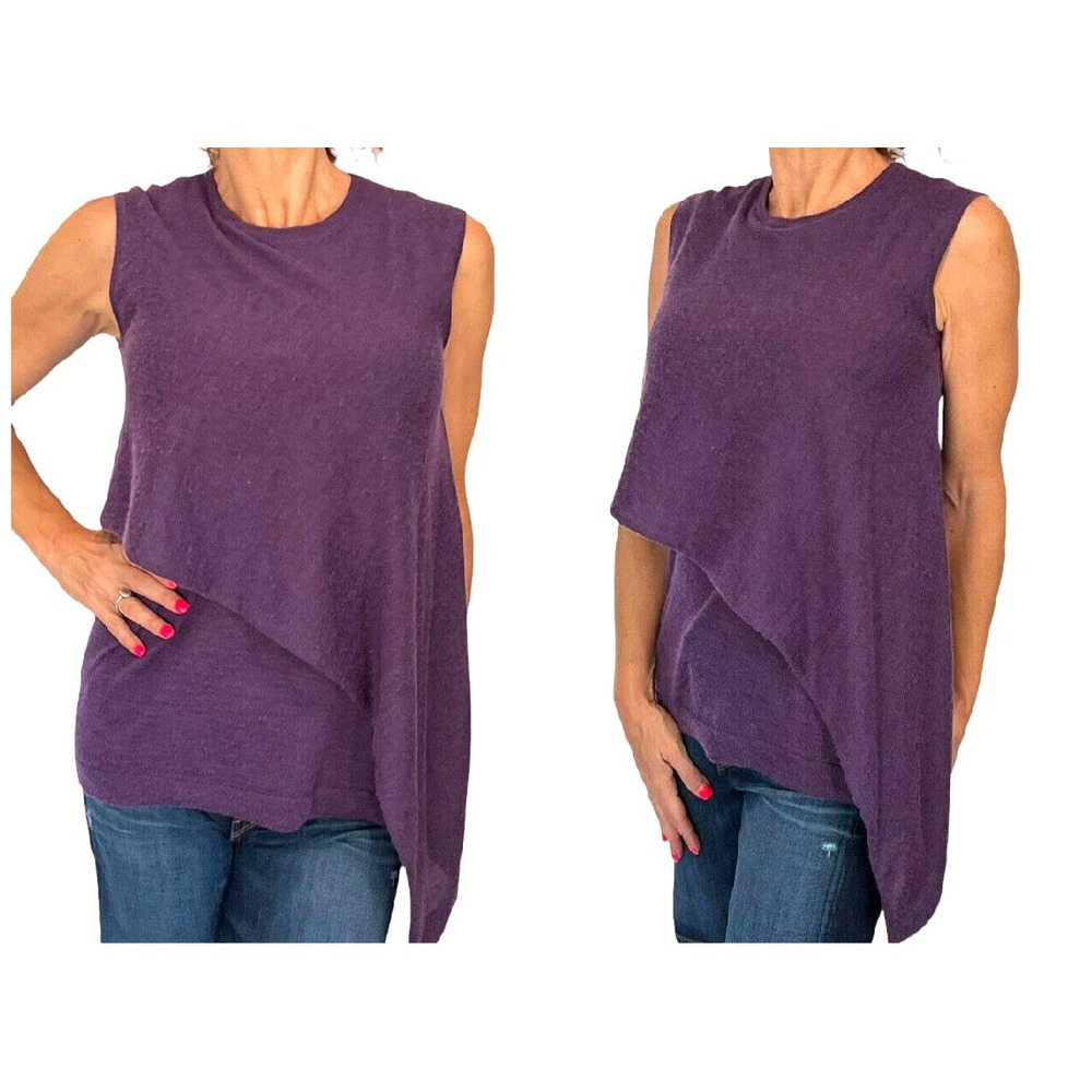 Derek Lam New York Purple Sleeveless Cashmere Layered Asymmetrical Sweater Top S